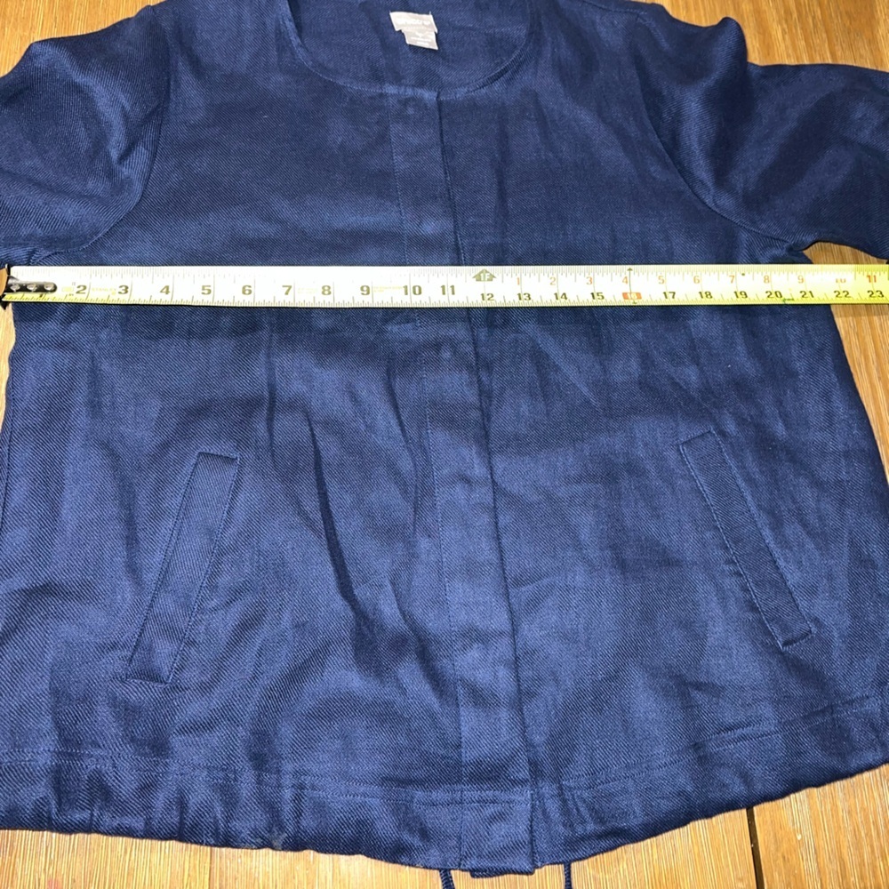 Chico's Navy 100% Linen Lightweight Utility Zip-Up Jacket - Size 1 - Picture 5 of 10